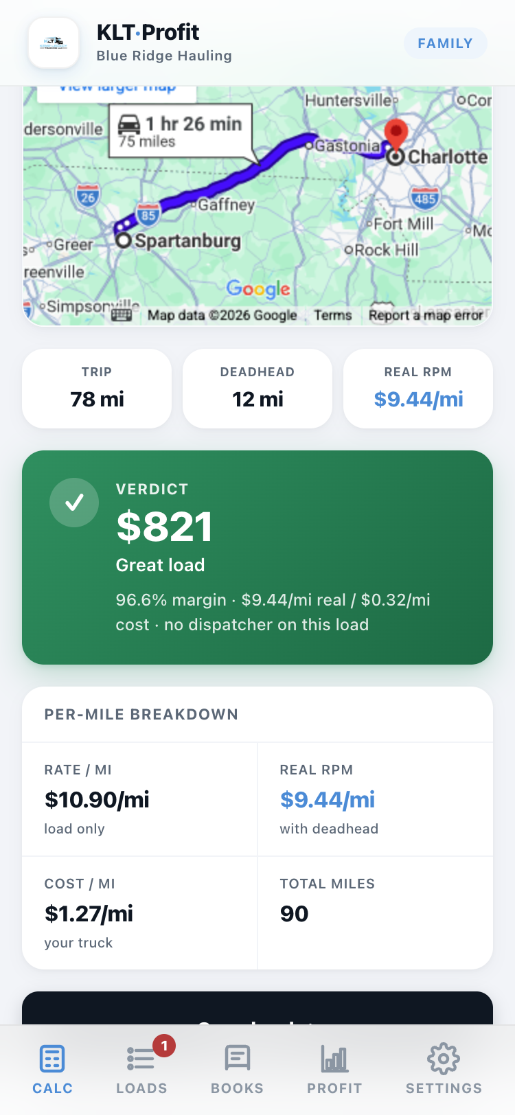 A load with a green verdict