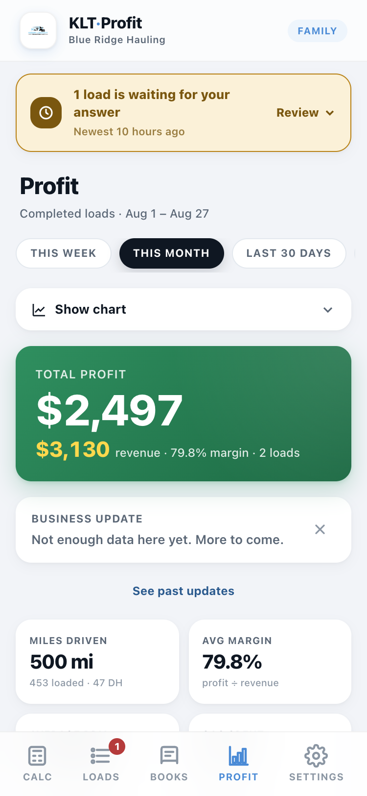 The Profit tab with totals