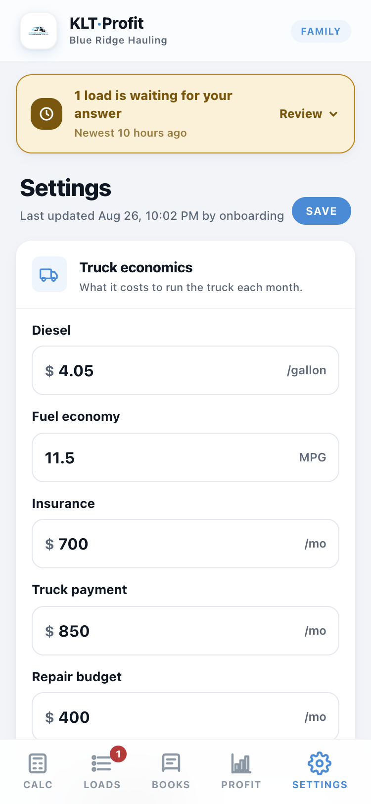 The Settings screen